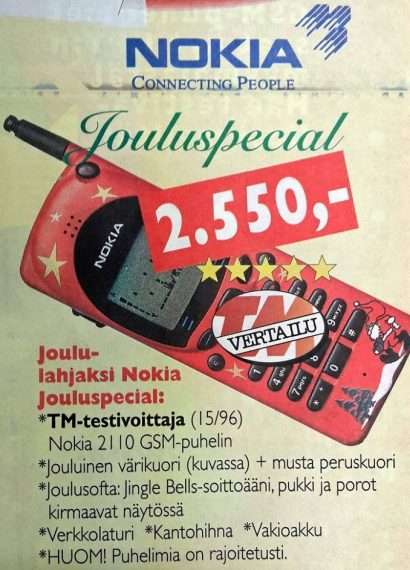 Nokia 2110 GSM puhelin on TM testivoittaja
